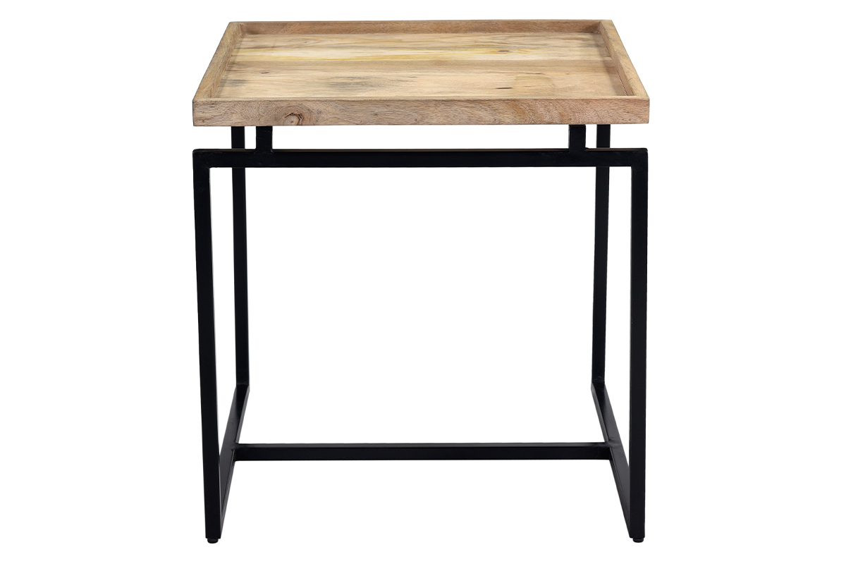 Table d'appoint carre bois manguier massif et mtal noir L55 cm FRAME
