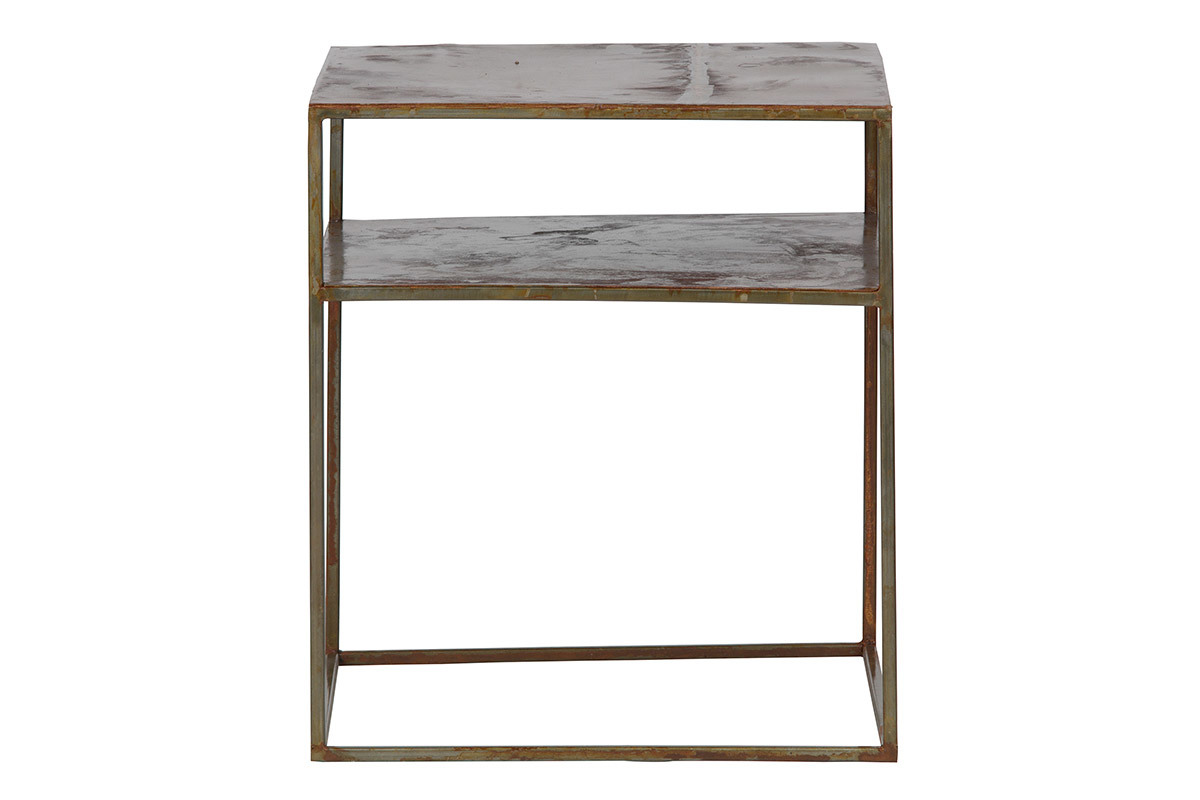 Table d'appoint carr�e m�tal rouill� MOHO