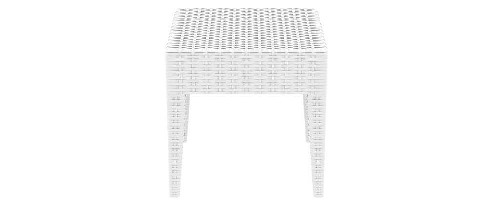 Table d'appoint de jardin design carrée en résine tressée blanche SAMOA