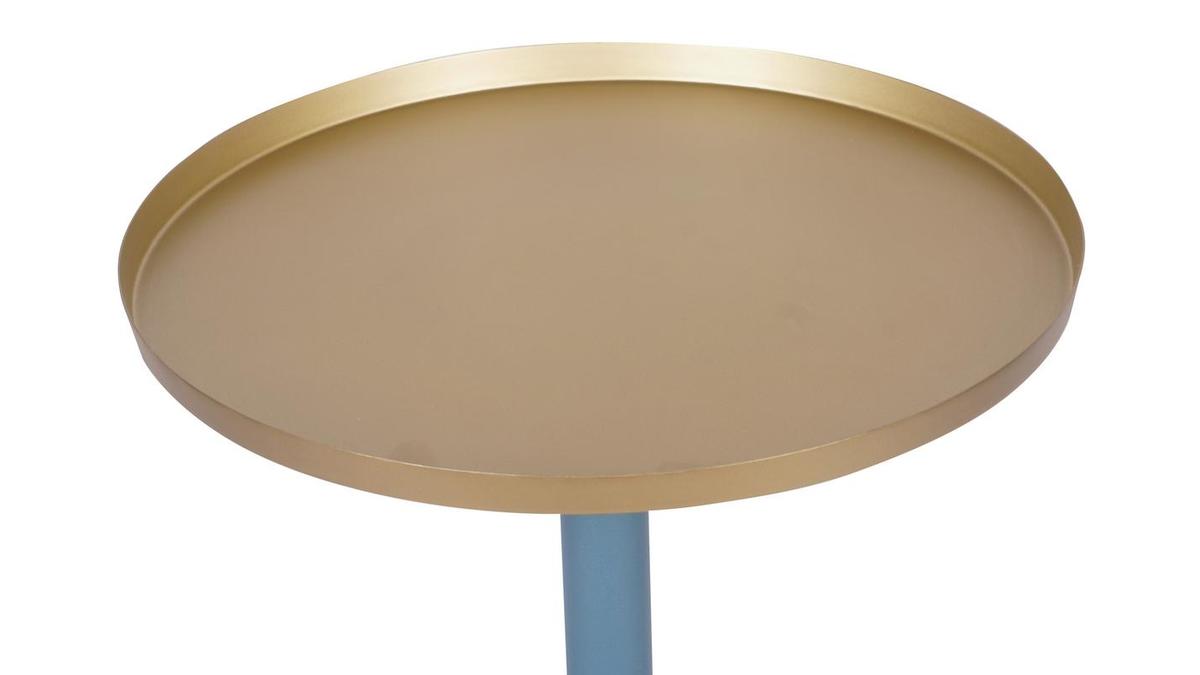 Table d'appoint design en métal bleu pétrole mat et plateau doré RAMSES