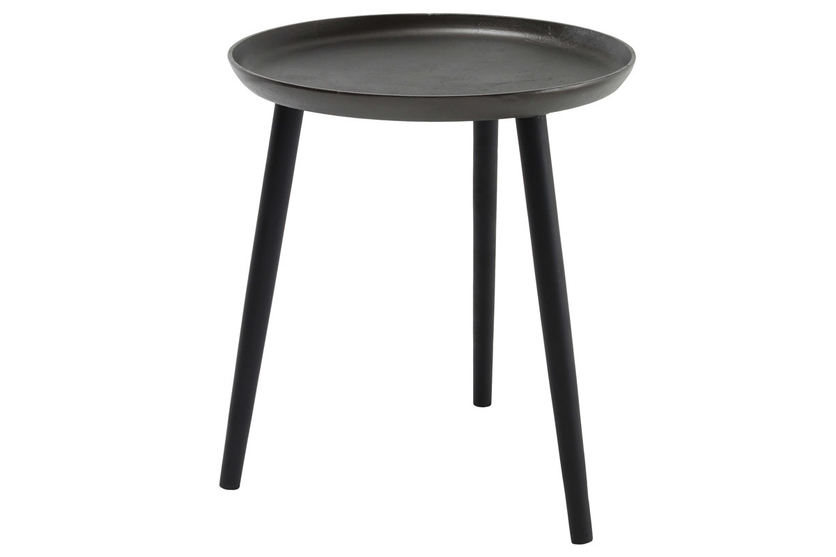 Table d'appoint design m�tal et pieds bois noir LINTA