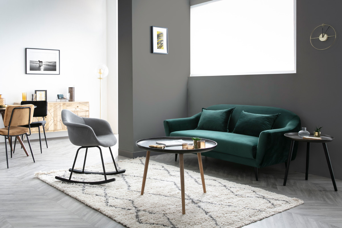 Table d'appoint design m�tal et pieds bois noir LINTA