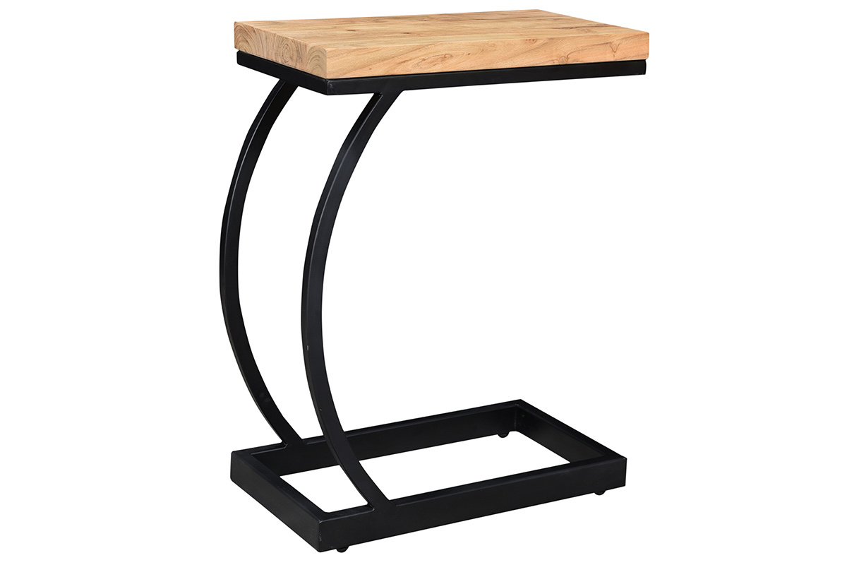 Table d'appoint design rectangulaire en bois massif et m�tal noir BREAK