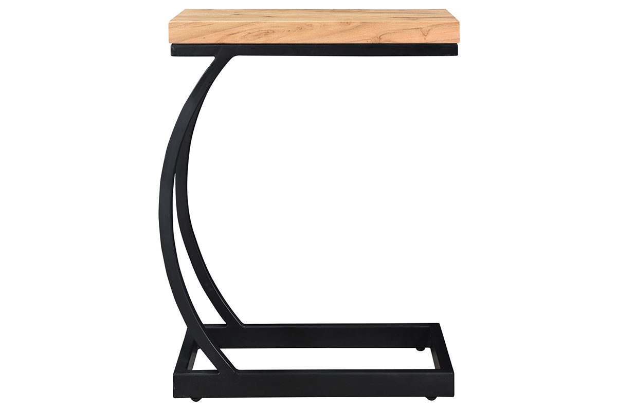 Table d'appoint design rectangulaire en bois massif et m�tal noir BREAK