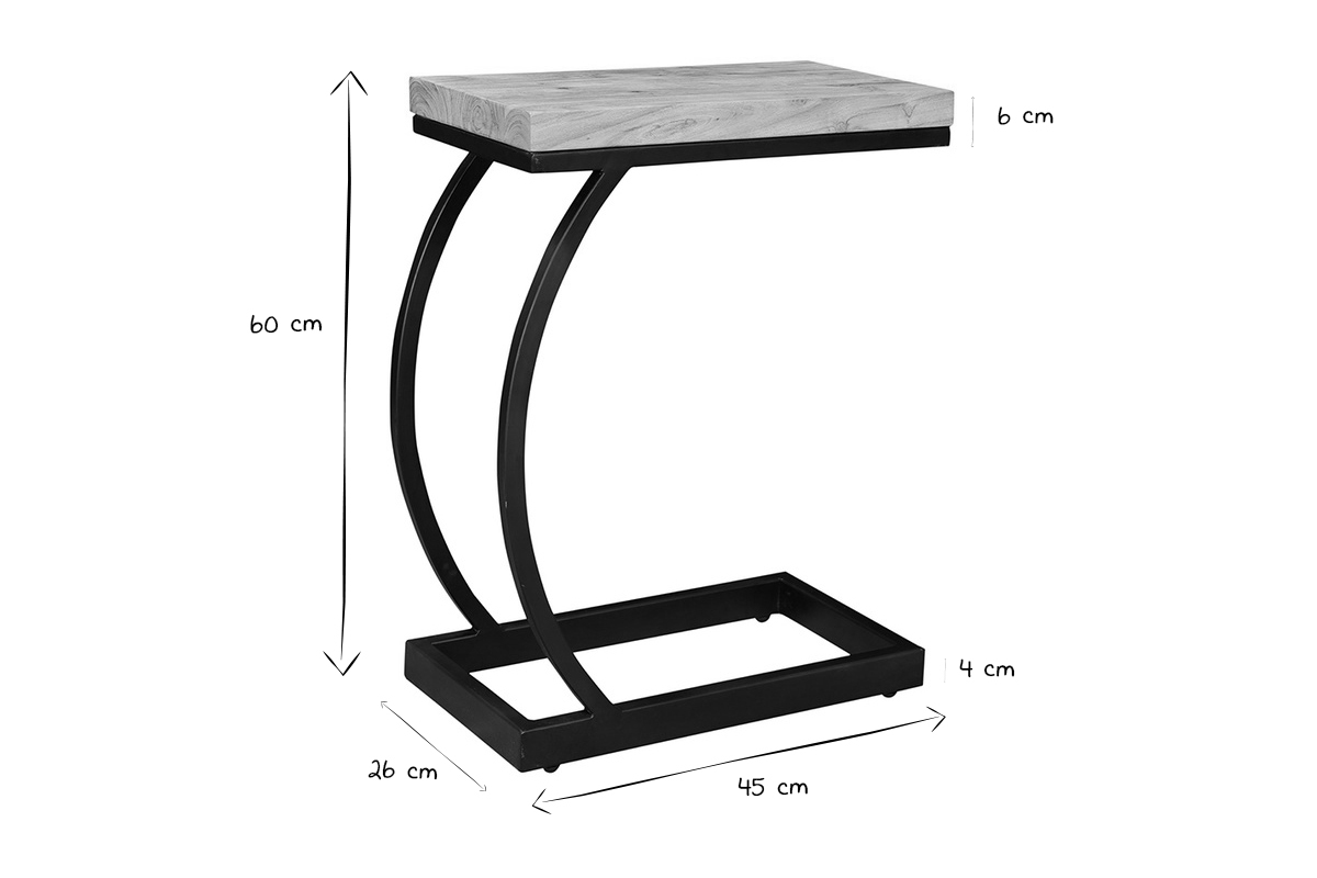 Table d'appoint design rectangulaire en bois massif et m�tal noir BREAK
