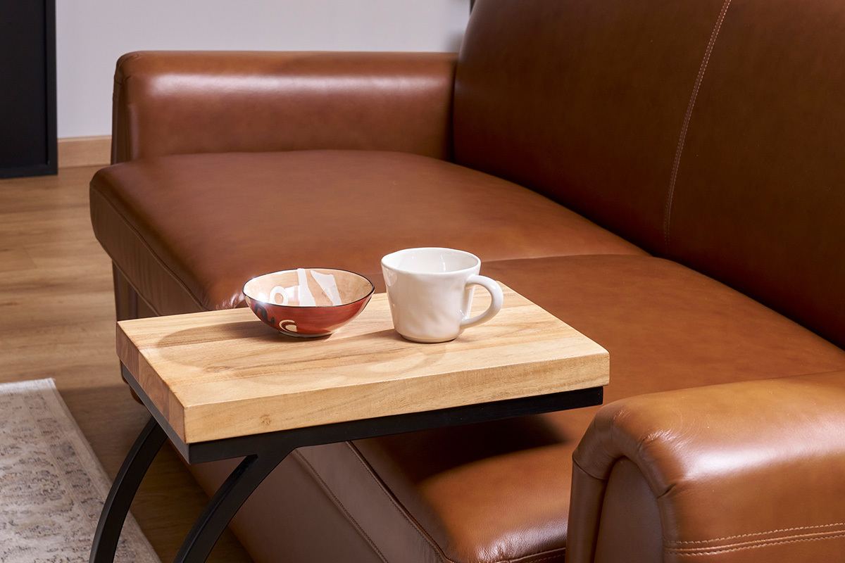 Table d'appoint design rectangulaire en bois massif et m�tal noir BREAK