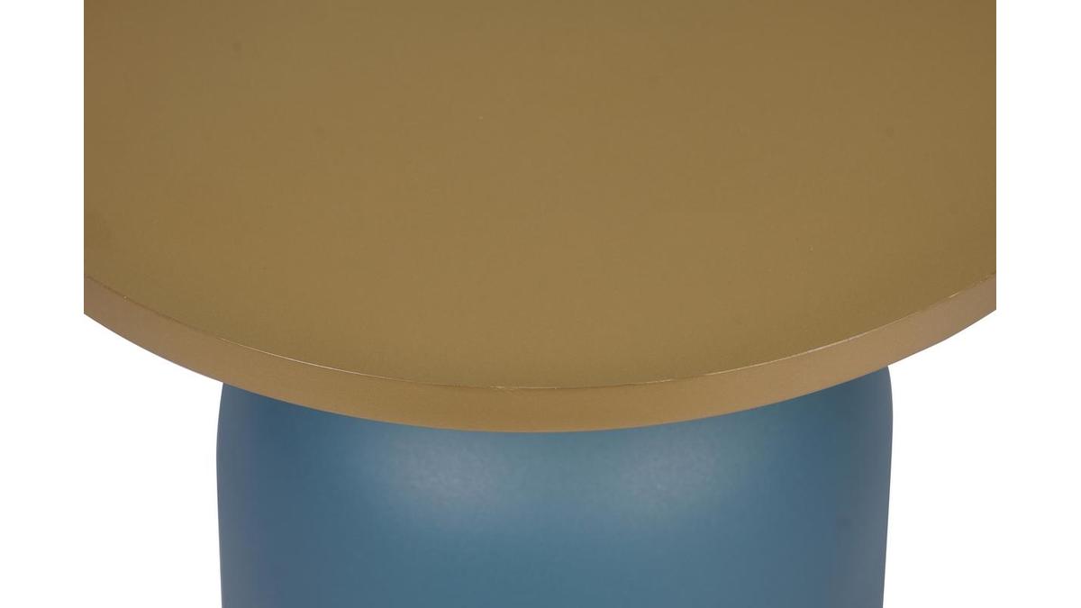 Table d'appoint design ronde en métal bleu pétrole mat et plateau doré RAMSES