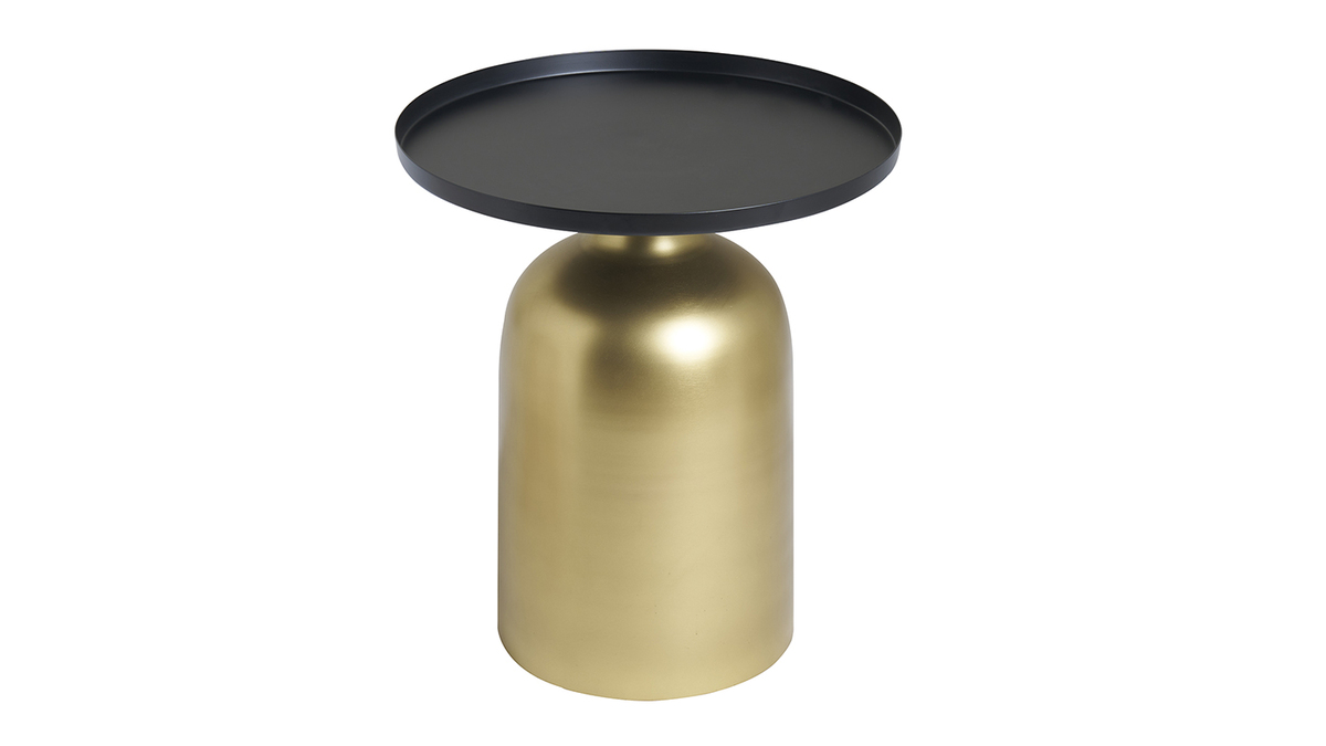 Table d'appoint design ronde en métal doré et plateau noir mat RAMSES