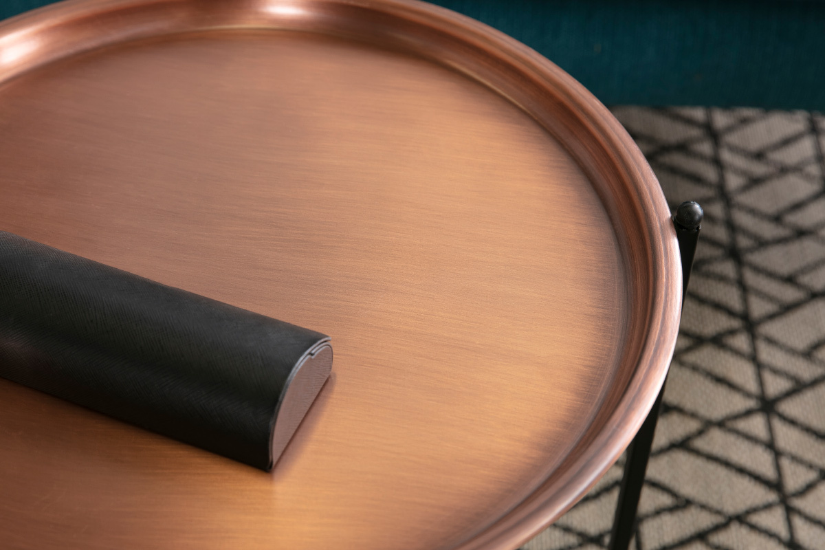 Table d'appoint design ronde m�tal cuivr� LUZ