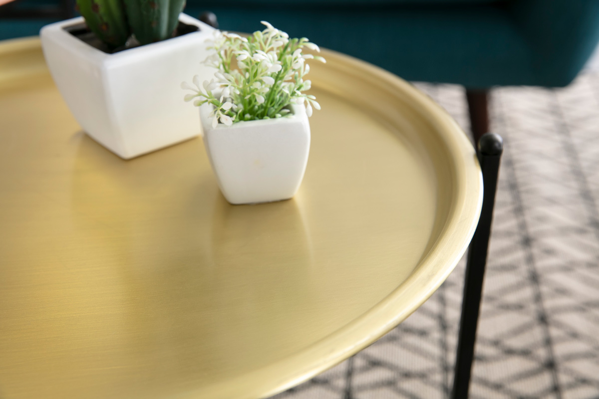 Table d'appoint design ronde m�tal dor� LUZ