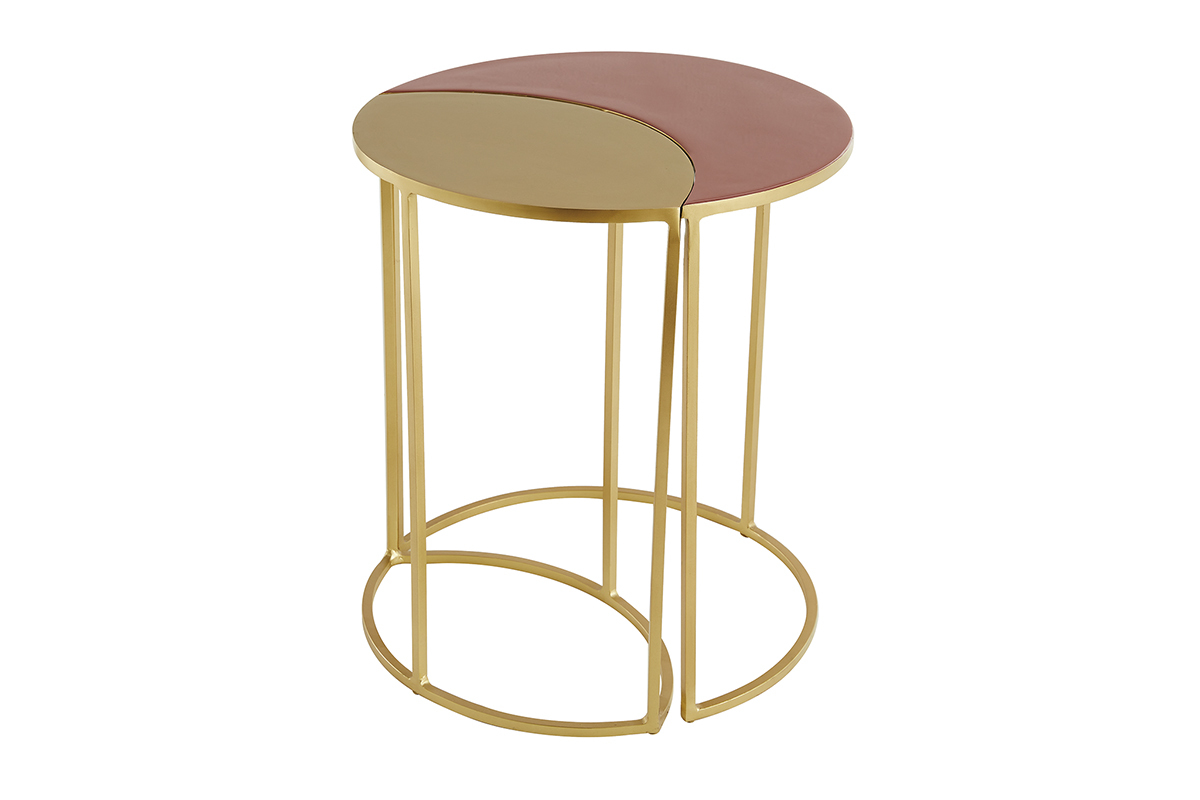 Table d'appoint en m�tal dor� et rose �maill� TOSCANE