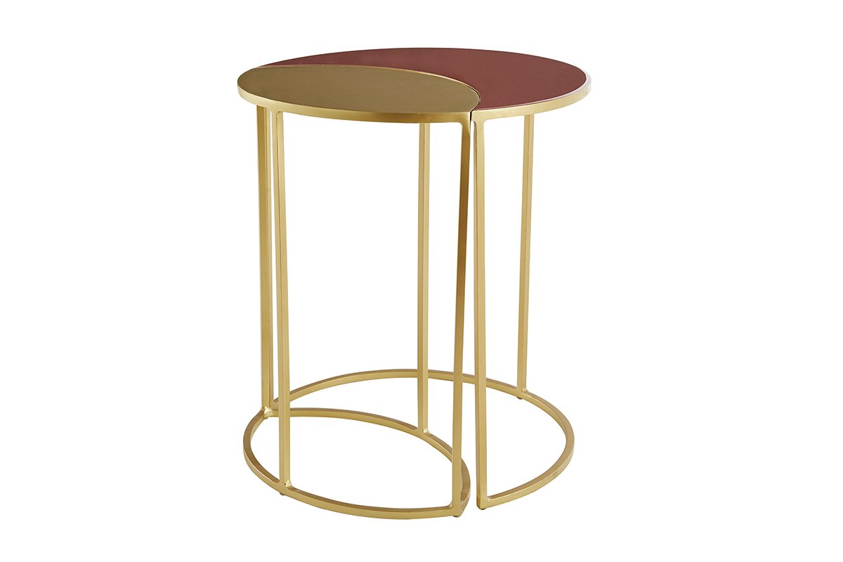 Table d'appoint en m�tal dor� et rose �maill� TOSCANE