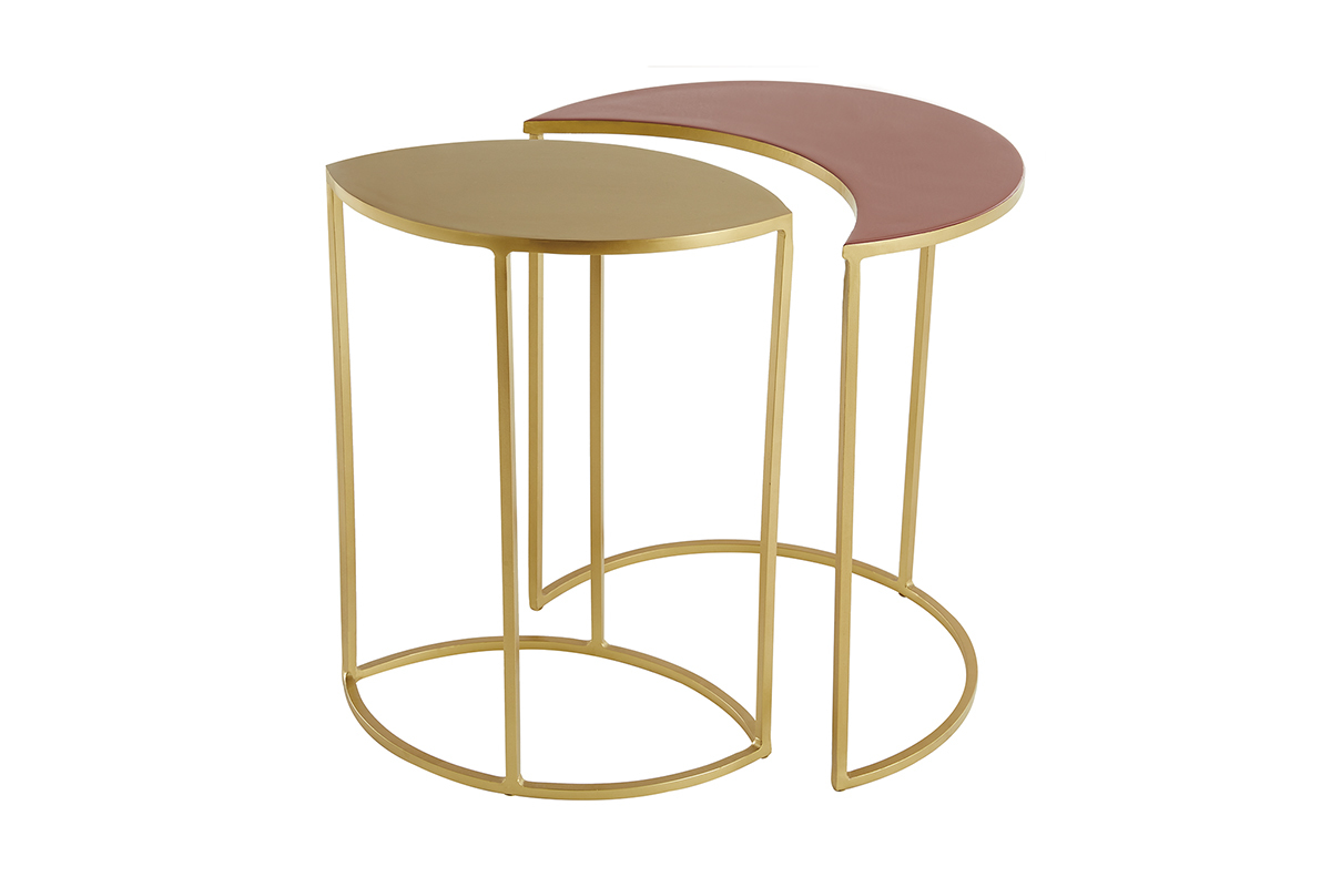 Table d'appoint en m�tal dor� et rose �maill� TOSCANE