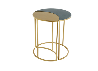 Table d'appoint en métal laqué bleu pétrole et doré TOSCANE