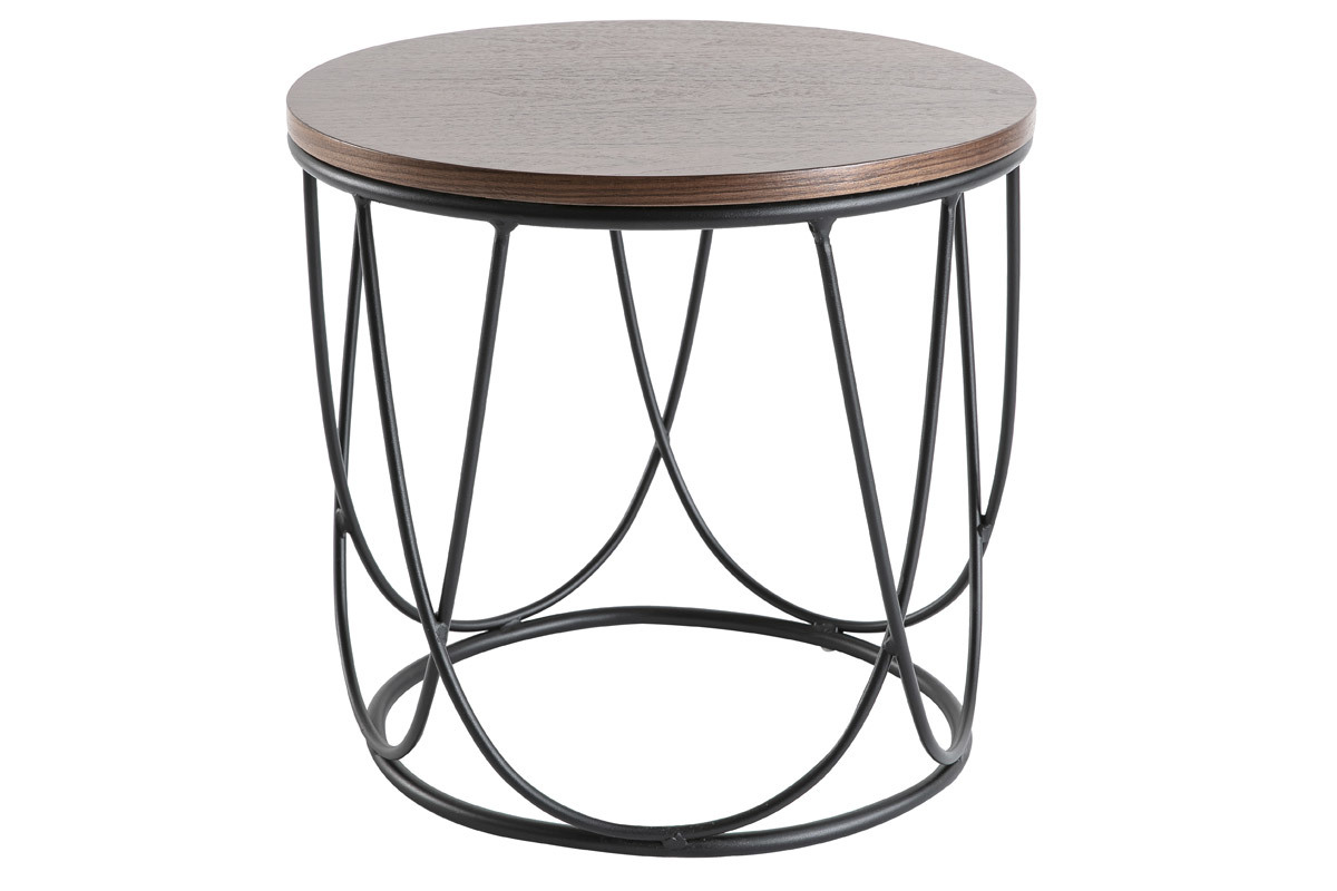 Table d'appoint indutriel bois fonc� et m�tal L42 x H40 cm LACE