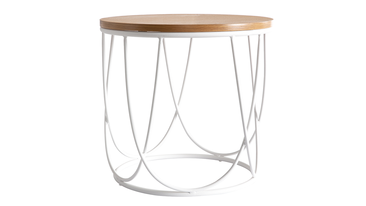 Table d'appoint ronde bois clair chêne et métal blanc D32 cm LACE - Miliboo & Stéphane Plaza