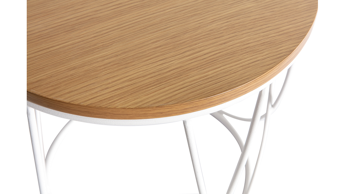 Table d'appoint ronde bois clair chêne et métal blanc D32 cm LACE - Miliboo & Stéphane Plaza