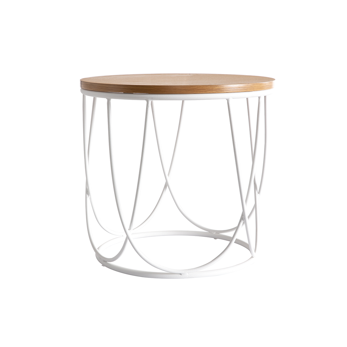 Table d'appoint ronde bois clair chêne et métal blanc LACE