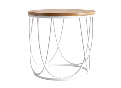 Table d'appoint ronde bois clair ch&ecirc;ne et m&eacute;tal blanc LACE