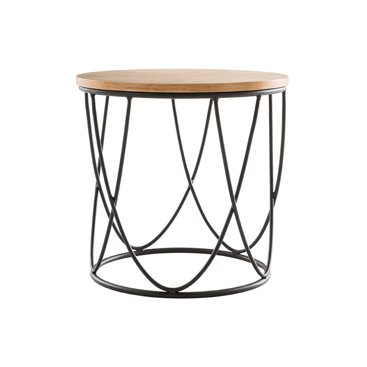 Table d'appoint ronde bois clair chêne et métal noir LACE