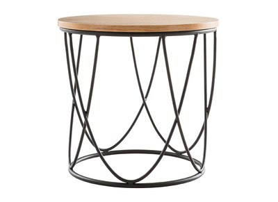 Table d'appoint ronde bois clair ch&ecirc;ne et m&eacute;tal noir LACE