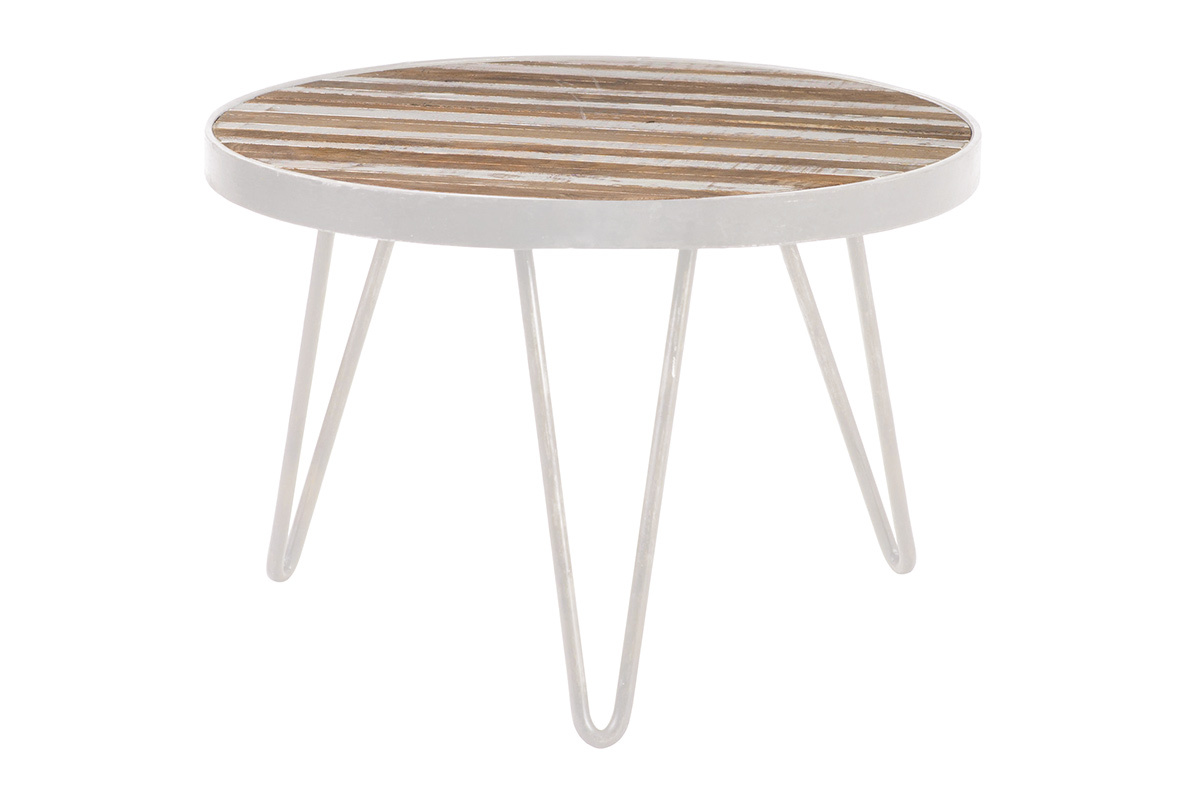 Table d'appoint ronde bois et m�tal blanc 50x35 ROCHELLE