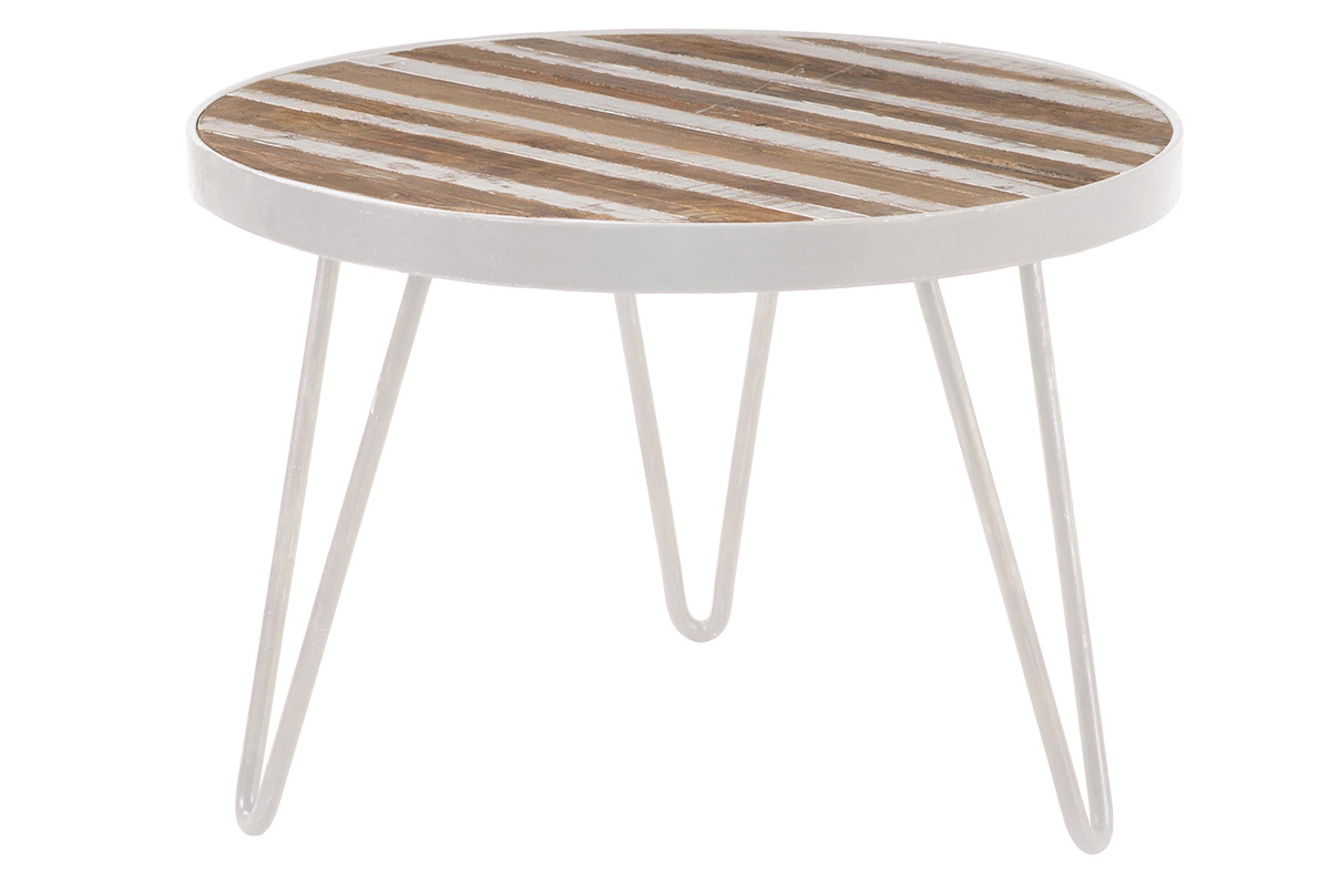 Table d'appoint ronde bois et m�tal blanc 50x35 ROCHELLE