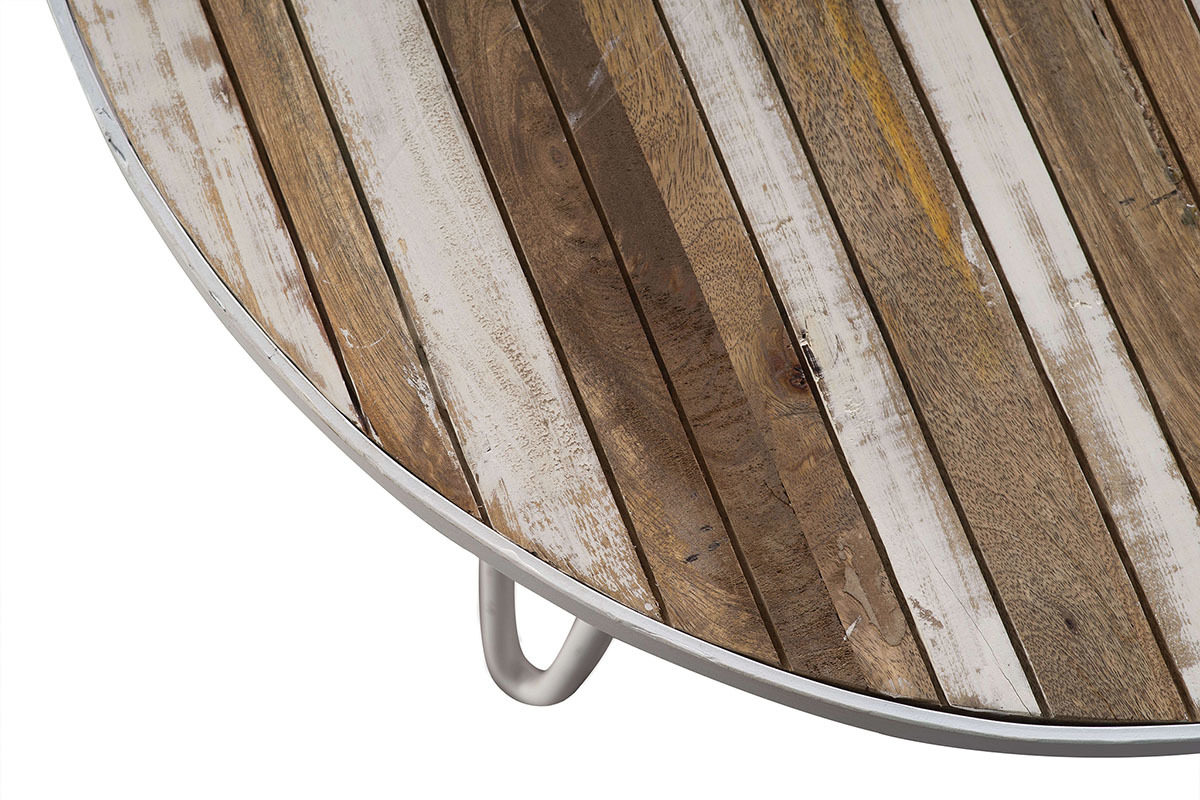 Table d'appoint ronde bois et m�tal blanc 50x35 ROCHELLE