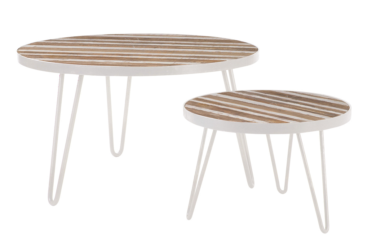 Table d'appoint ronde bois et m�tal blanc 50x35 ROCHELLE