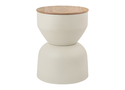 Table d'appoint ronde design avec rangement en métal grège et bois manguier massif D30 cm YOYO