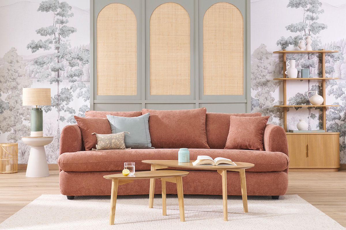 Table d'appoint ronde design avec rangement en mtal grge et bois manguier massif H52 cm TAM