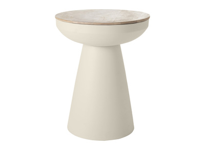 Table d'appoint ronde design avec rangement en métal grège et bois manguier massif H52 cm TAM