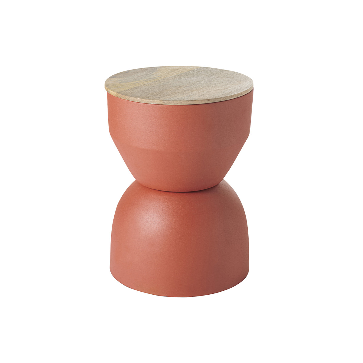 Table d'appoint ronde design avec rangement en métal terre brulée et bois manguier massif D30 cm YOYO
