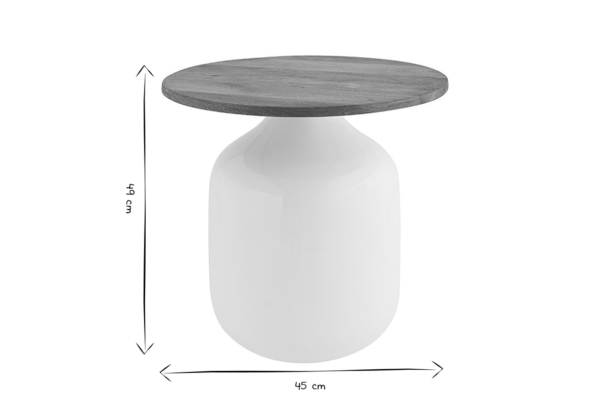 Dimensions de la table d'appoint ronde H49 cm, D45 cm en noir et blanc.