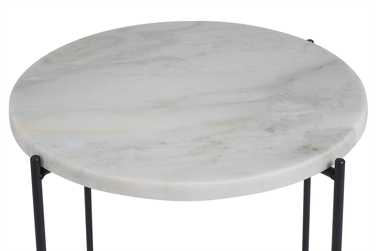 Table d'appoint ronde design en marbre blanc et m�tal noir D42 cm SARDA