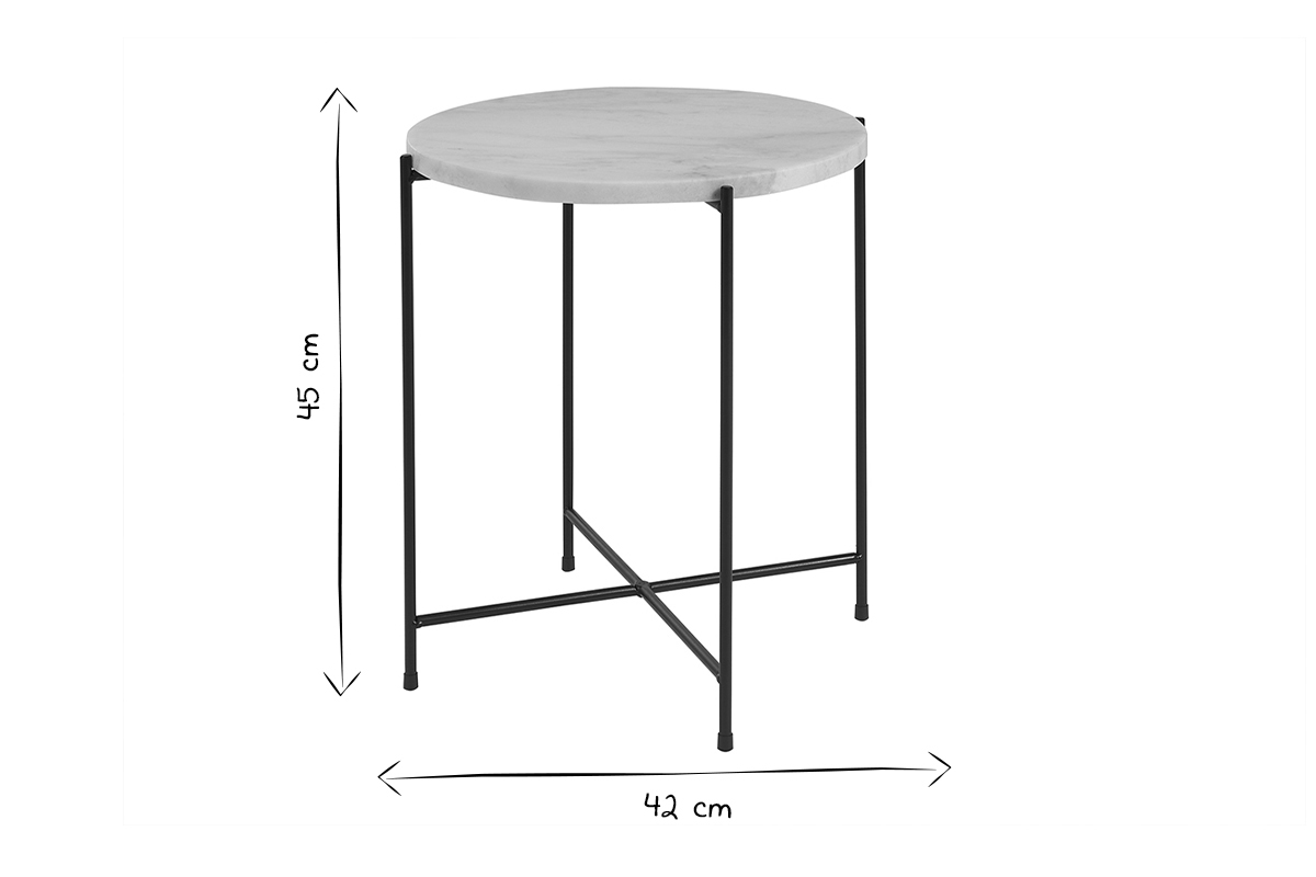 Table d'appoint ronde design en marbre blanc et m�tal noir D42 cm SARDA