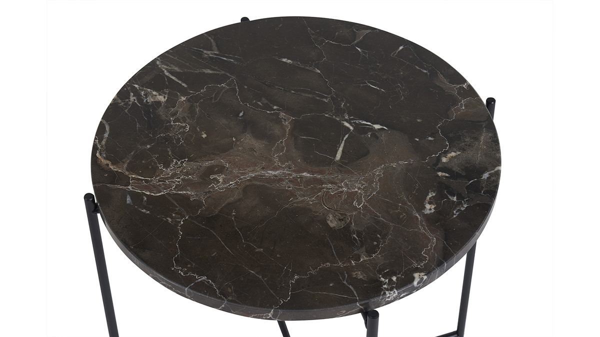 Table d'appoint ronde design en marbre marron et mtal noir D42 cm SARDA
