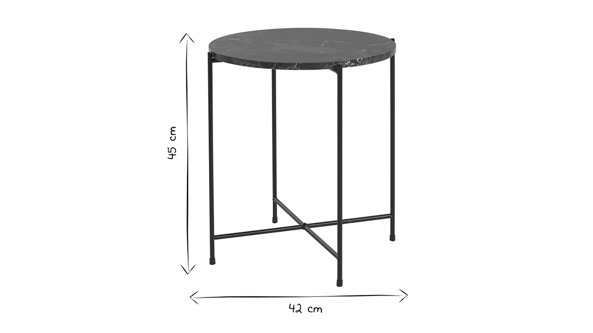 Table d'appoint ronde design en marbre marron et mtal noir D42 cm SARDA