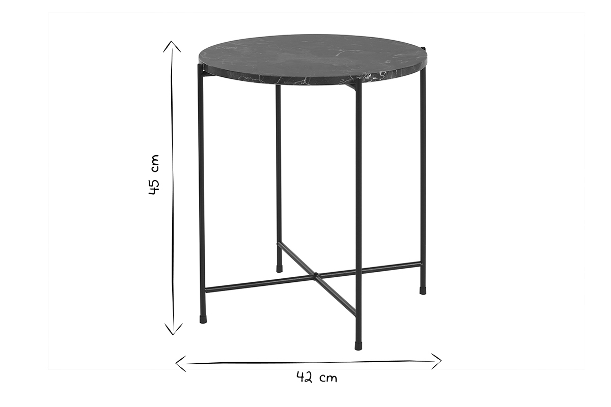 Table d'appoint ronde design en marbre marron et m�tal noir D42 cm SARDA
