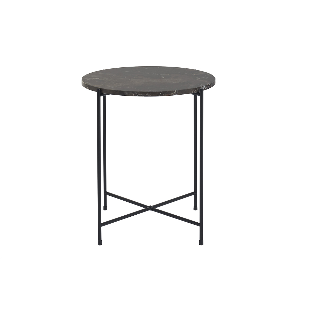 table d'appoint ronde design en marbre marron et métal noir d42 cm sarda
