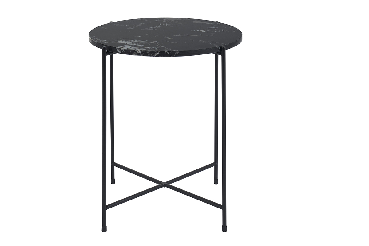 Table d'appoint ronde design noire en marbre et m�tal D42 cm SARDA