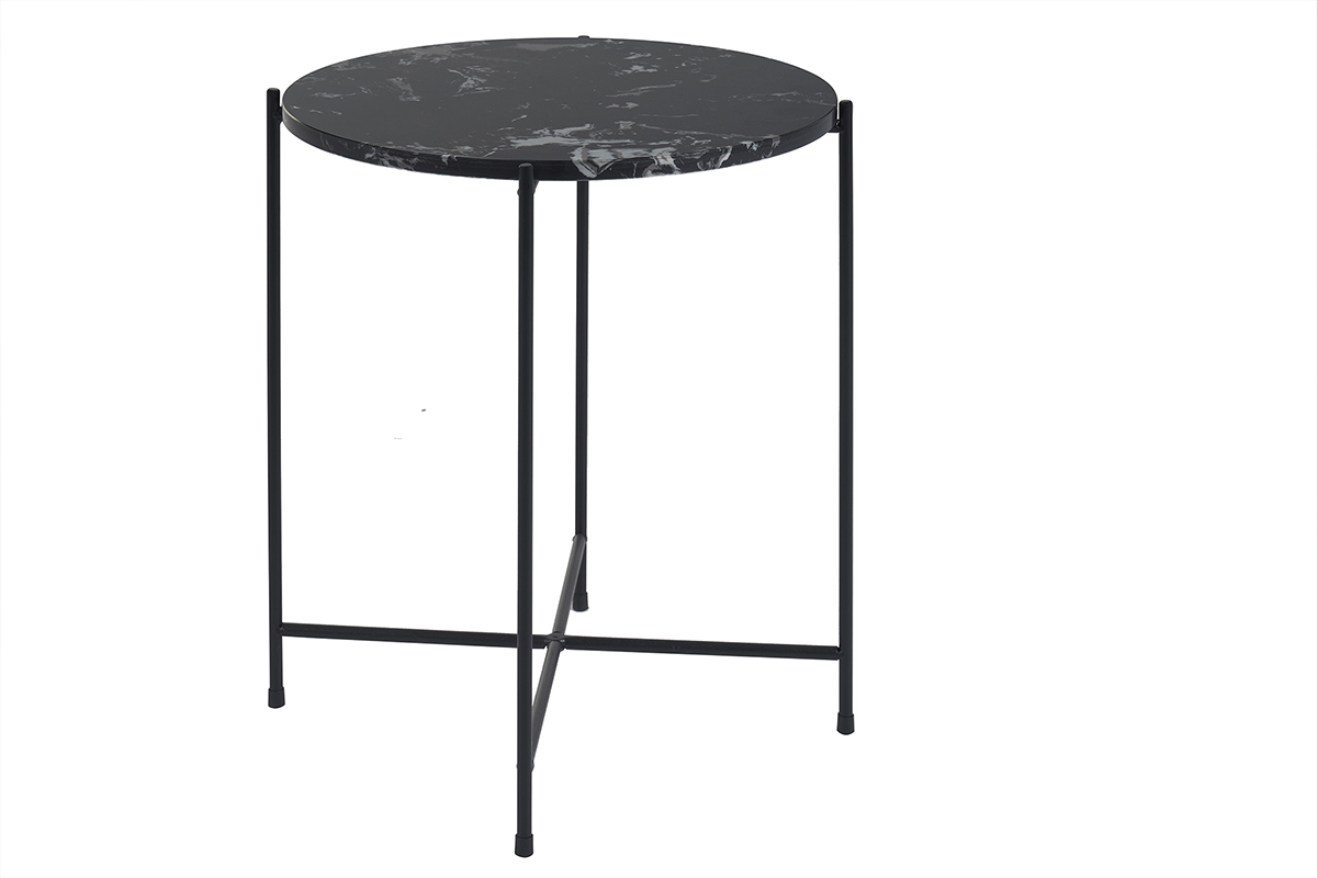 Table d'appoint ronde design noire en marbre et m�tal D42 cm SARDA