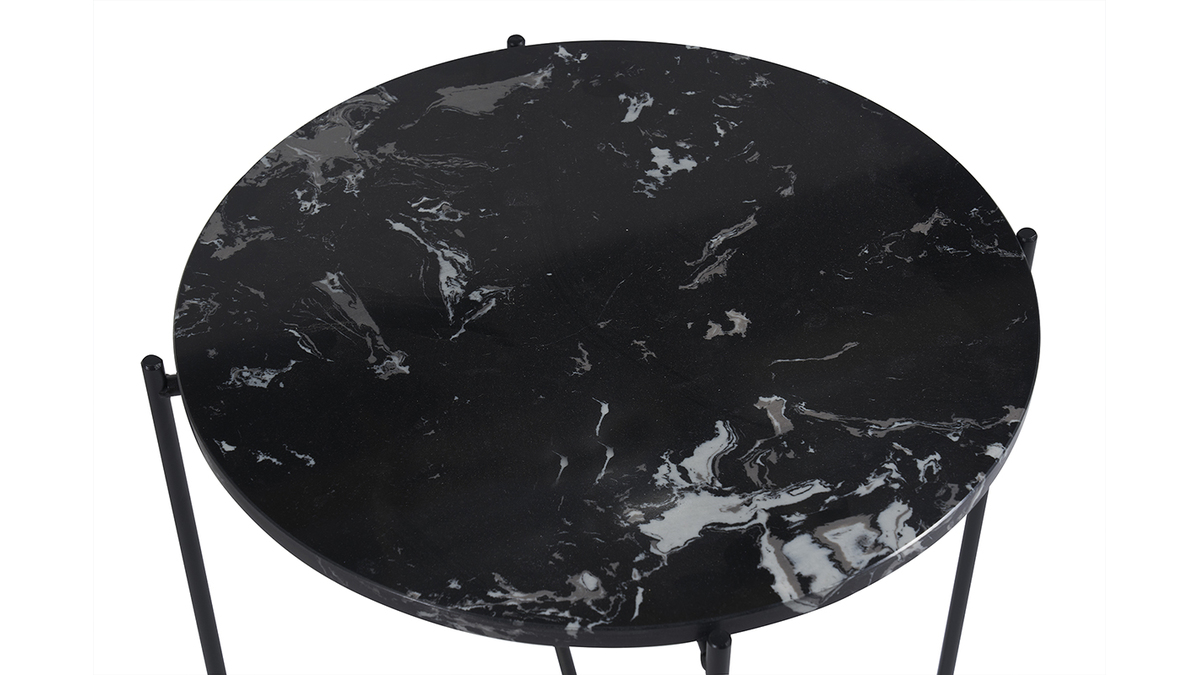 Table d'appoint ronde design noire en marbre et mtal D42 cm SARDA