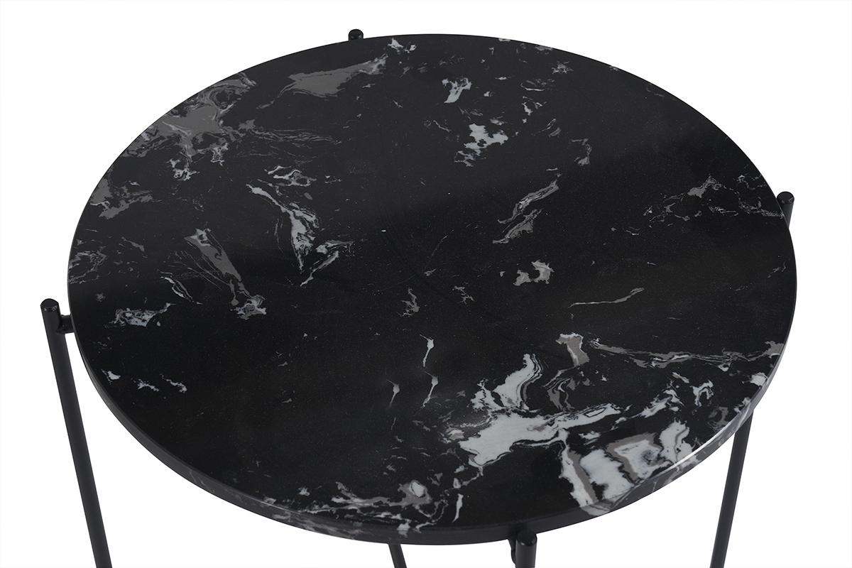 Table d'appoint ronde design noire en marbre et m�tal D42 cm SARDA