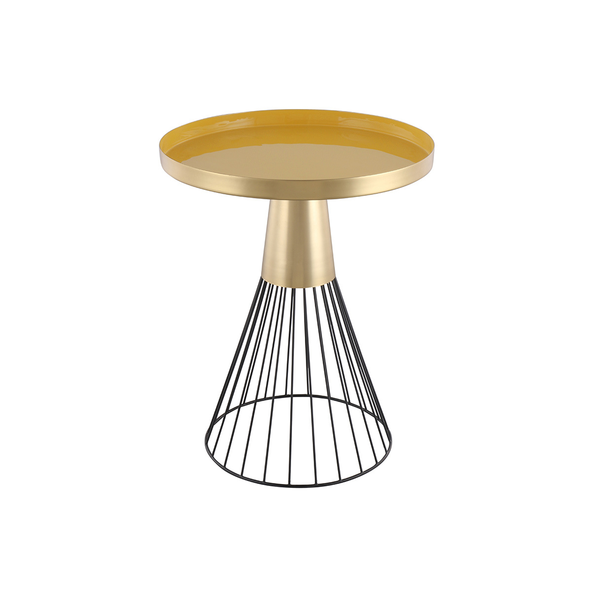 Table d'appoint ronde en acier laqué moutarde et doré D41 cm SPLEEN