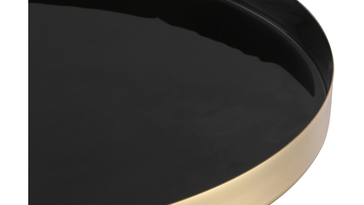 Table d'appoint ronde en acier laqu noir et dor D41 cm SPLEEN