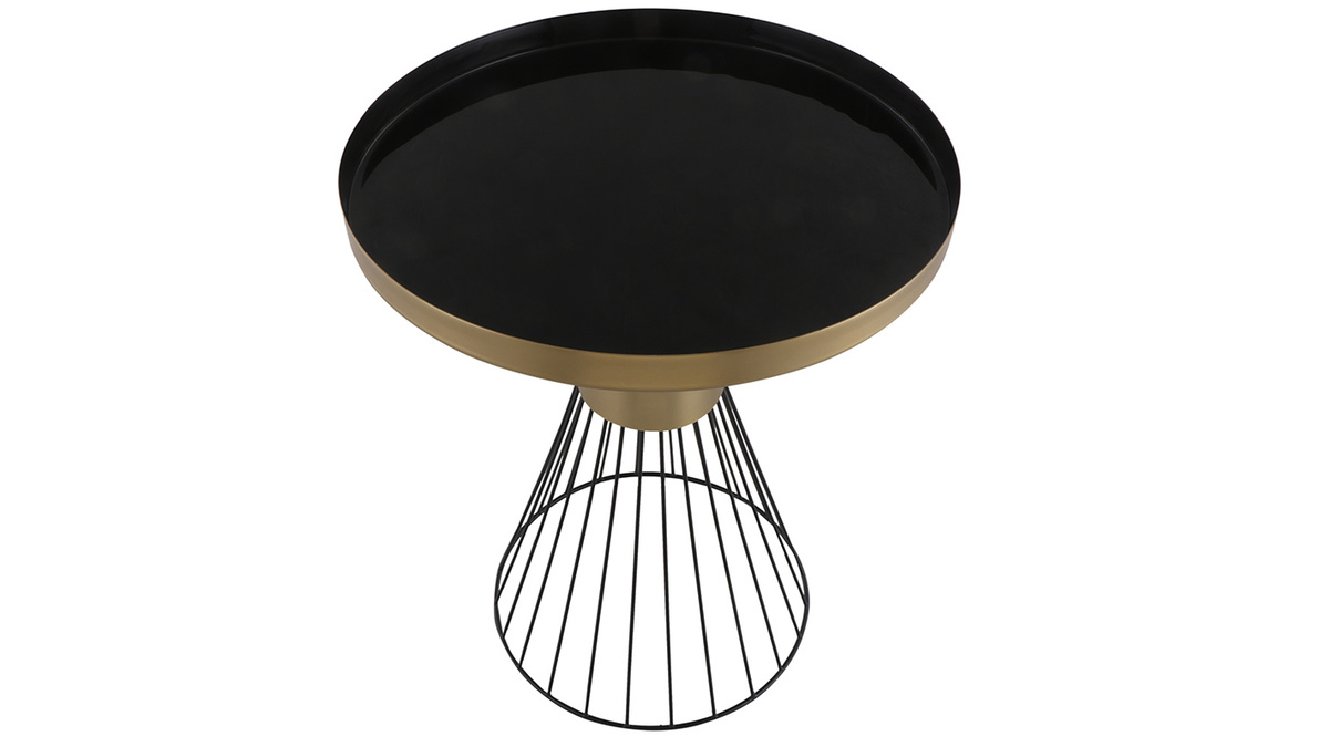 Table d'appoint ronde en acier laqué noir et doré D41 cm SPLEEN - Miliboo & Stéphane Plaza