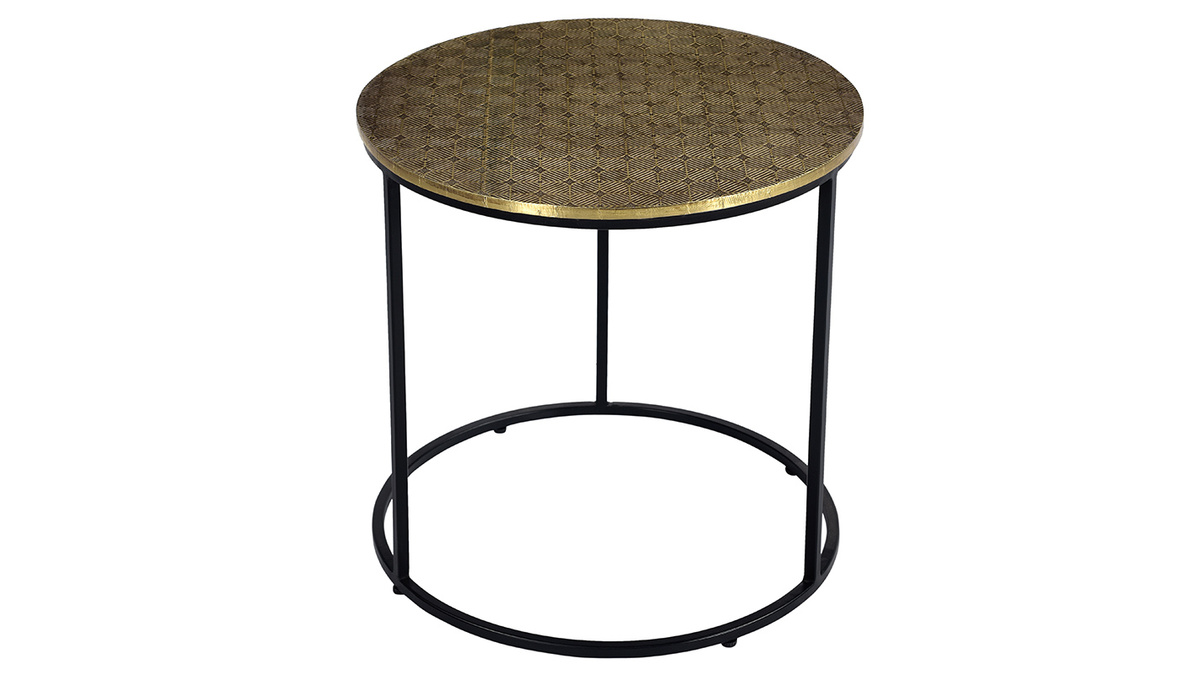 Table d'appoint ronde en laiton frappé et métal noir D45 cm FLOOR