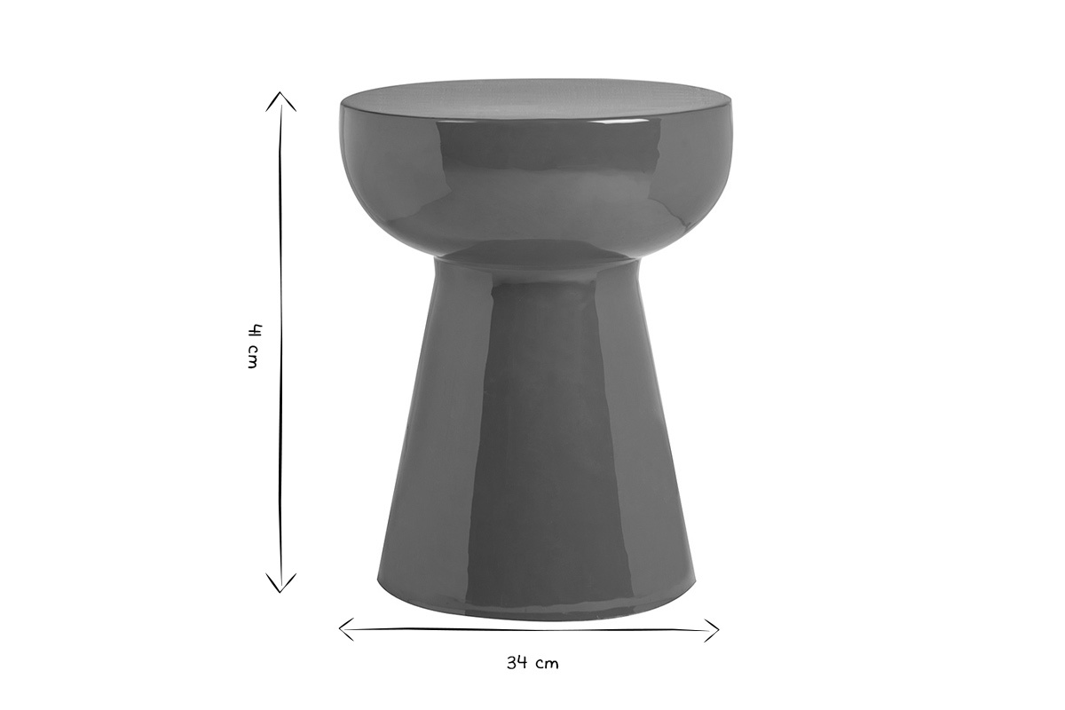 Dimensions de la table MOGOU ronde en m�tal �maill� bronze D34 H41 cm, en noir et blanc.