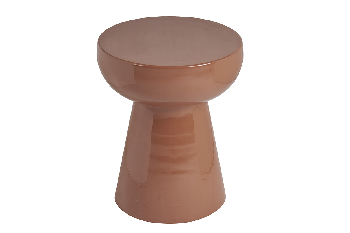 Table d'appoint ronde en m�tal �maill� terracotta MOGOU vue de haut.
